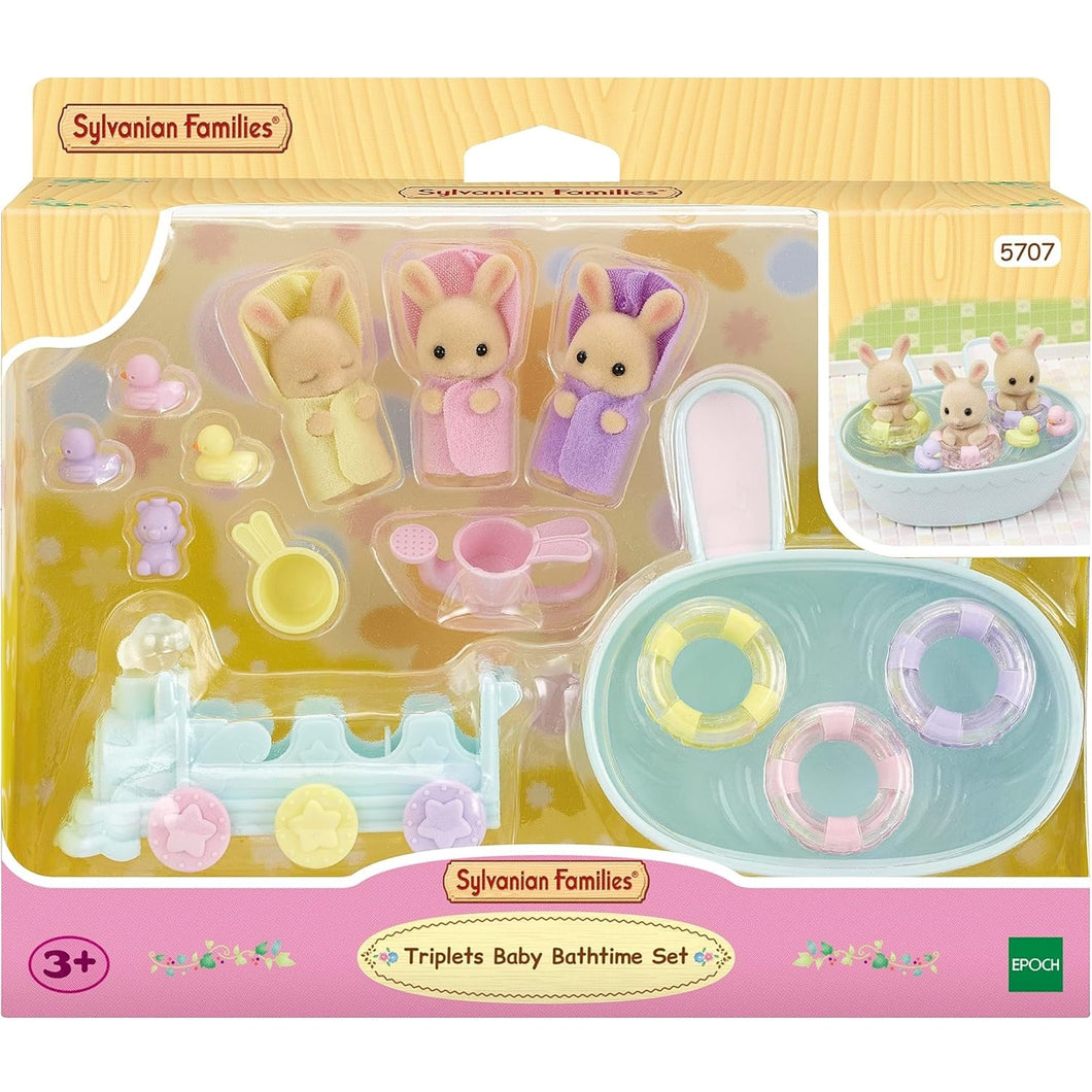 Sylvanian-5707-Trillizos conejo crema y su baño