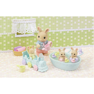 Sylvanian-5707-Trillizos conejo crema y su baño