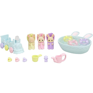 Sylvanian-5707-Trillizos conejo crema y su baño