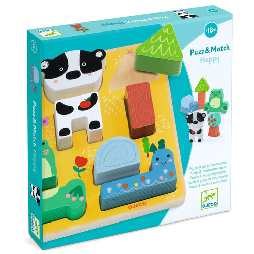 DJECO-DJ01075-Rompecabezas con relieves - Puzz & Match Happy