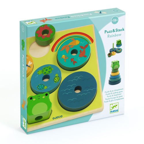 DJECO-DJ01077-Rompecabezas con relieves - Puzz & Stack Rainbow