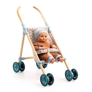 DJECO-DJ07843-Carrito para muñecas de madera - Little cubes