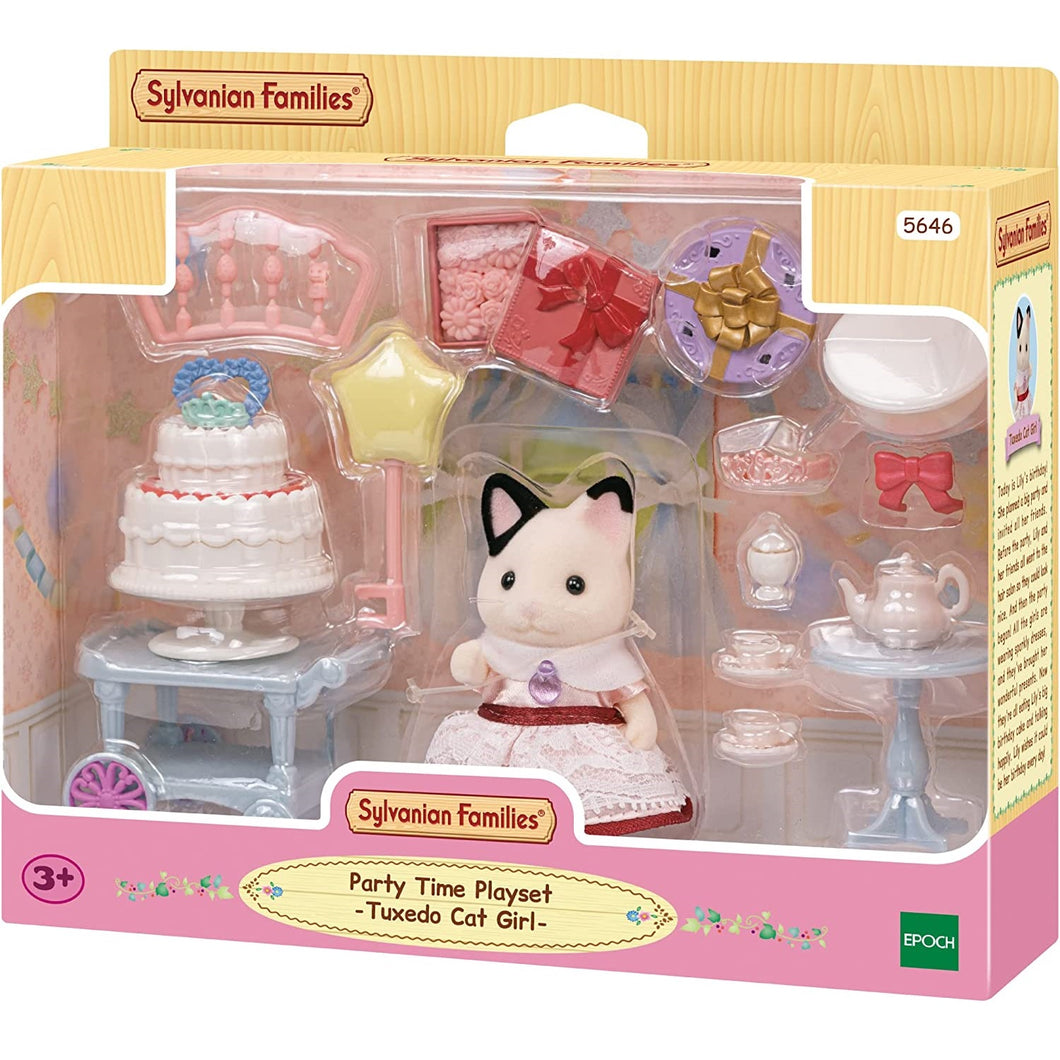 Sylvanian-5646-Set de fiesta con gata Tuxedo