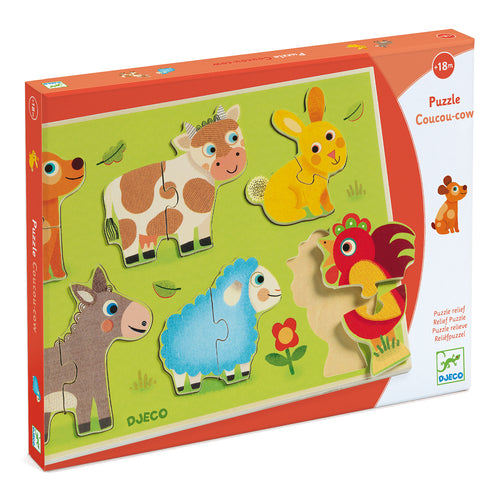 DJECO-DJ01259-Rompecabezas con relieves - Coucou cow