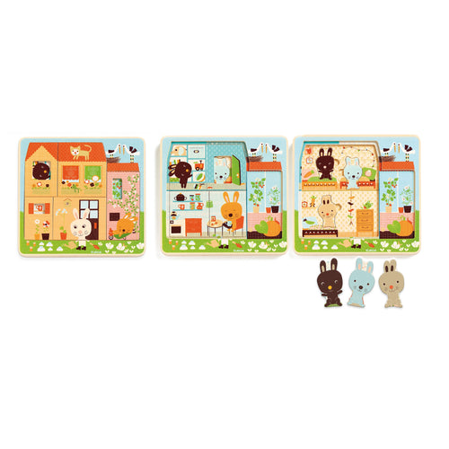 DJECO-DJ01480-Puzzle 3 capas - Conejos