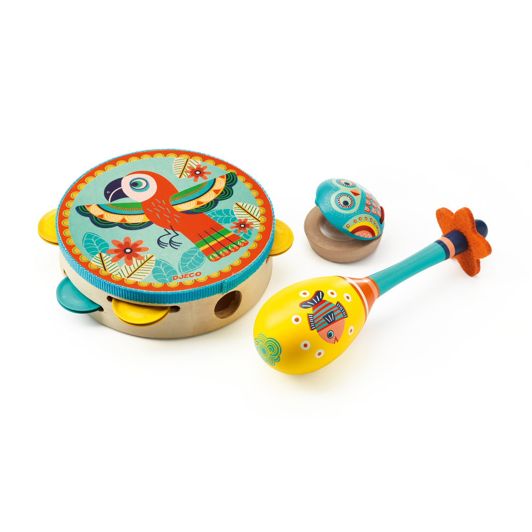 DJECO-DJ06016-Set de 3 instrumentos - Animambo