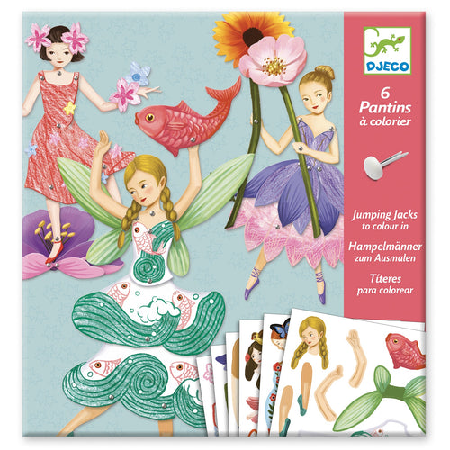 DJECO-DJ09654-Títeres de papel para pintar - Hadas